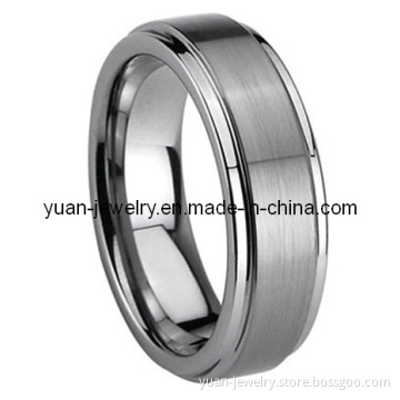 Men's Tungsten Carbide Brushed and Ridged Comfort Fit Ring